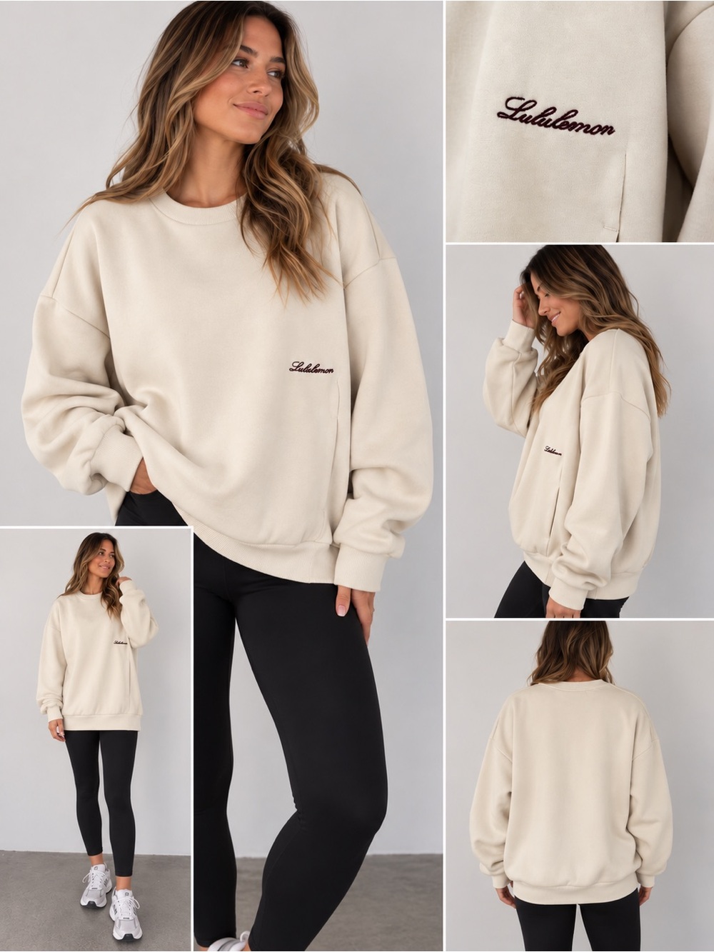 lululemon athletica Oversized Crew Sweatshirt in Cream with Script Logo